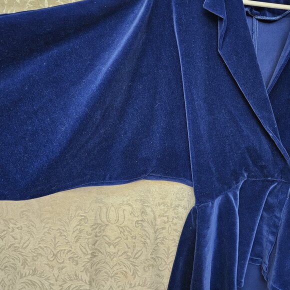 Norma Kamali avant-garde vintage couture 1980s sapphire velvet peplum jacket - Picture 3 of 10